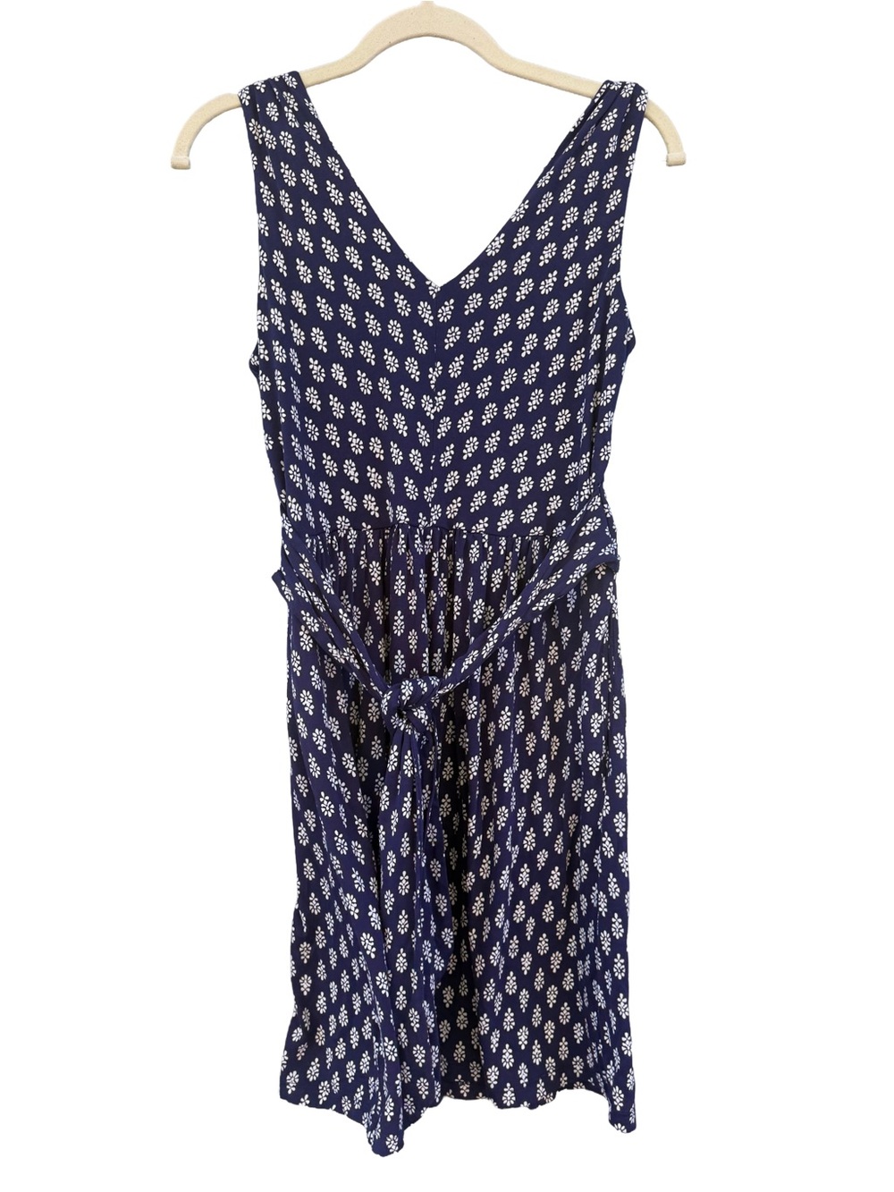 LOFT Women Navy Geo Print V-Neck Dress Coastal Boho Cottagecore Skater Chic XXSP